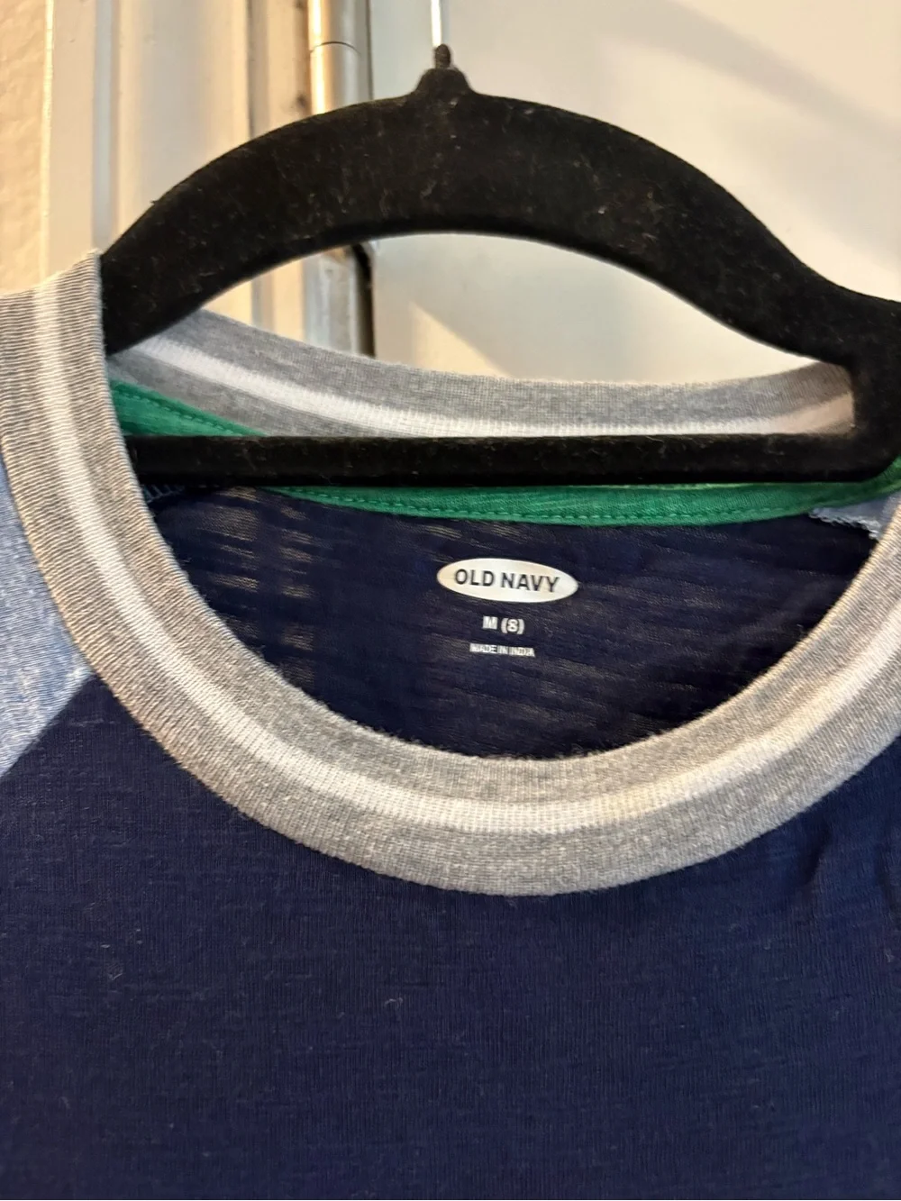 Old Navy Boys Navy and Light Blue Baseball Stitch Raglan Tee